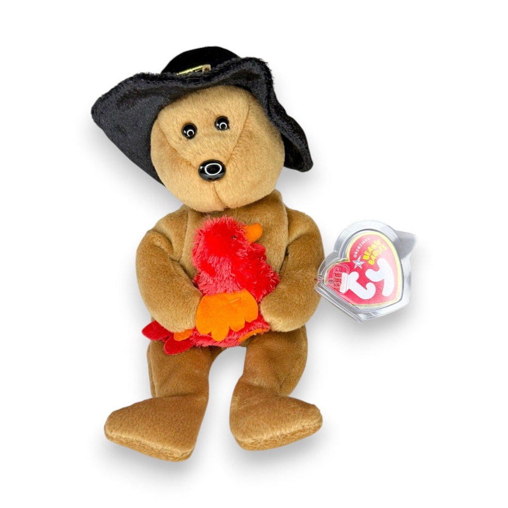 Plymouth the Bear | Thanksgiving Pilgrim | Mint Heart Tag TY Beanie Baby